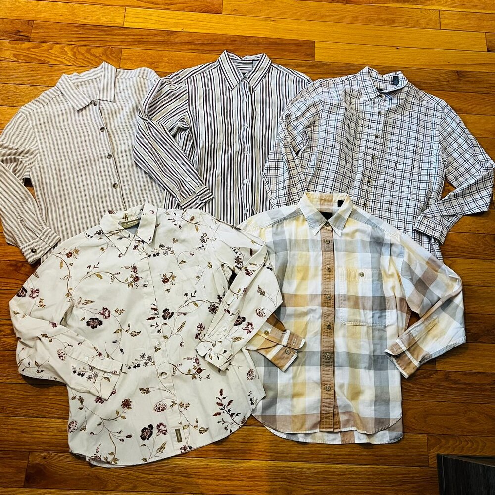Liz Claiborne Lands End 100% Cotton Long Sleeve Button Up Collar Shirt -Lot of 5